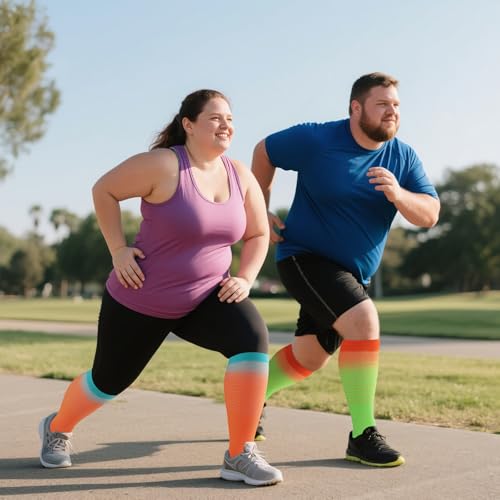 4 Pairs Plus Size Compression Socks,Extra Wide Calf 20-30 mmHg Knee High Compression Socks for Men Women Circulation - color: 07-hot Pink, size: XX-Large