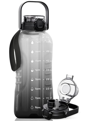AQUAFIT 64 oz Water Bottle with Handle, 2in1 Lid - color: Midnight Gray