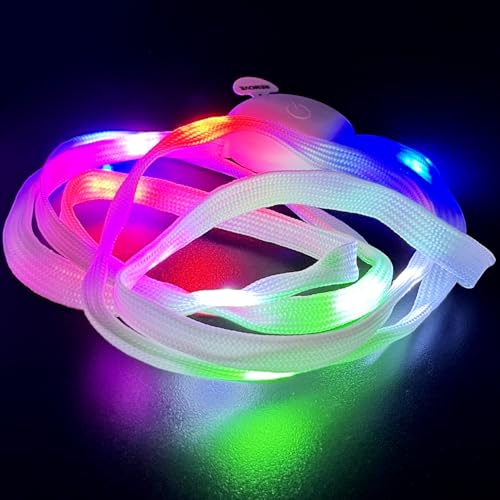 M.best 2 Pairs LED Light Up White Shoelaces, Glow in The Dark 3 Modes Colorful Flashing Sneakers Shoelaces for Night Safety, Running