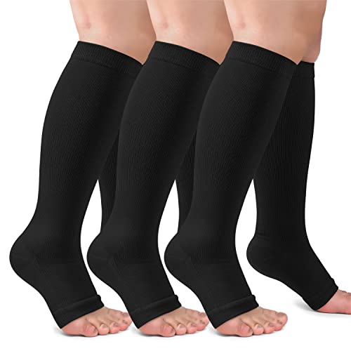 CTHH Toeless Compression Socks for Women & Men Open Toe Knee High Stocking - color: Black, size: Small-Medium