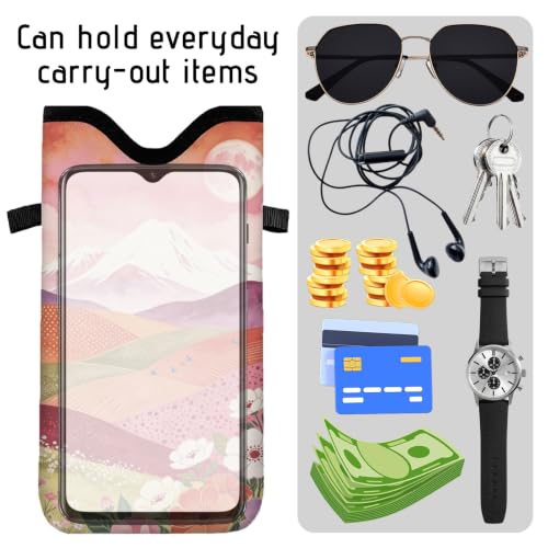 GLOBLELAND Sunset Valley Cell Phone Sleeve Pouch Case Bag 7.1×3.9 inch Moutain Flowers Shockproof Universal Phone Bag with Crossbody Strap Neck Lanyard for Women Men Phone Headphones Watch - color: Sunset Valley