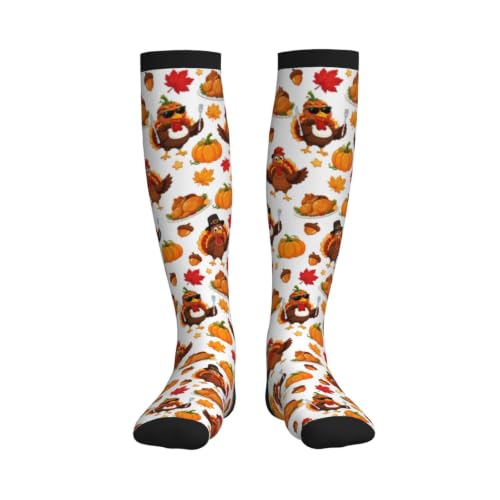 Tie Dye Compression Socks Knee High Support Socks For Women Men Running Athletic Hiking - color: Pumpkin Turkey