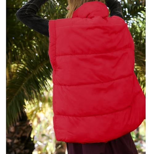 Songling Womens Oversized Puffer Vest Stand Collar Full Zip Sleeveless Bubble Puffer Vest Quilted Padded Warm Coat Outwear - color: Red, size: X-Large