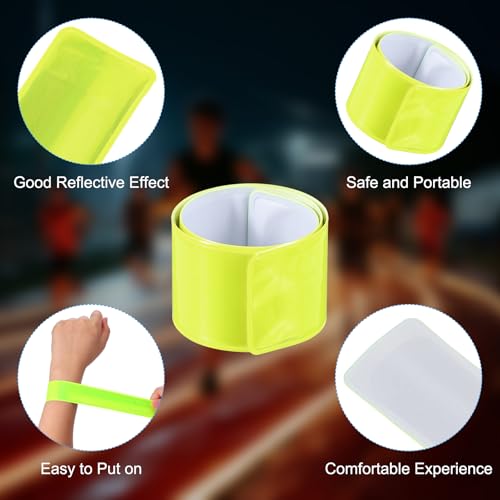 Reflective Slap Bands, 12 Pcs Reflector Band Snap Bracelet Armbands High Visibility Safety Reflectors Wrist Strap Strips for Night Jogging Cycling Running, Fluorescent Yellow