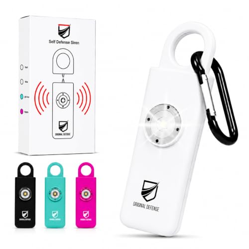 Original Defense® Siren Self-Defense Alarm - 130 dB Keychain Alarm with LED Strobe Light for Women, Children, and Elderly - Police Recommended - (White, 1 Count) - color: White