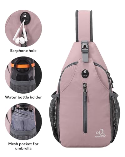 WATERFLY Crossbody Sling Backpack Sling Bag Travel Hiking Daypack - color: Pink
