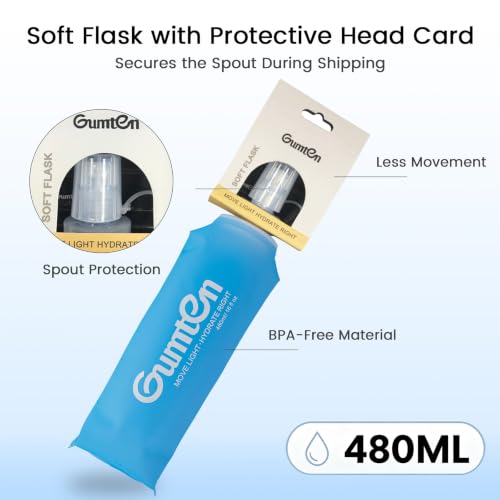 Soft Flask 480ml TPU Collapsible Running Water Bottle BPA-Free for Hydration Pack Jogging Hiking Cycling Camping Marathon (Light Blue) - color: Light Blue