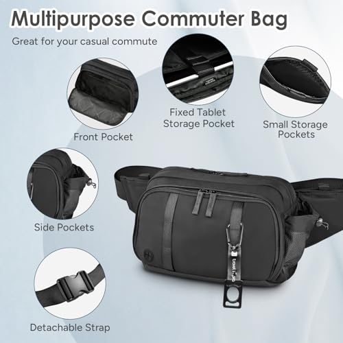 Large Crossbody Waist Bag Tactical Fanny Pack for Men Hip Bum Bag with Water Bottle Holder Adjustable Belt, Workout Traveling Casual Running Hiking Cycling - color: Black