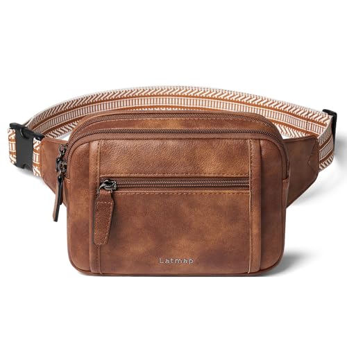 LATMAP 3L TRIPLE ZIP Fanny Packs Belt Bag For Women Men Crossbody Waist Pack Sling Chest Bum Travel Bag Purse Faux Leather Fashion Cute Brown - color: Brown