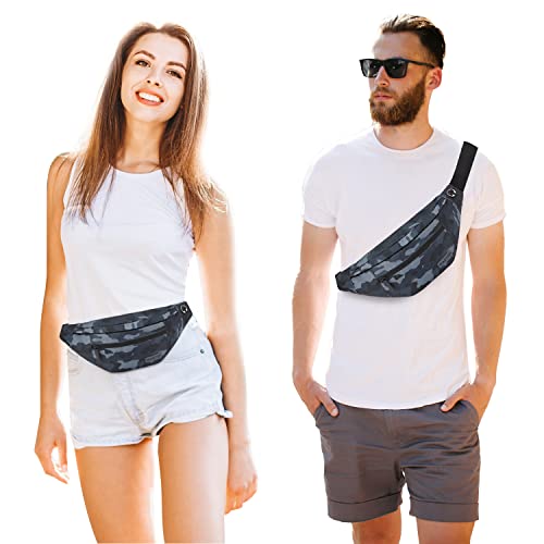 Small Camo Black Crossbody Bag Shoulder Fanny Pack with 4-Zipper Pockets - color: Camo Black, size: Large