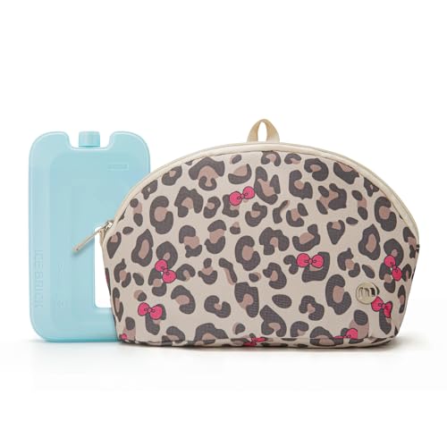 MEXS Small Cooler Bag, Freezable Snack Bag for Kids & Adults, Small Insulated Lunch Bag with Upgraded Thicker Ice Pack, Reusable Mini Cooler for Work/School/Travel - color: Leopard Bow