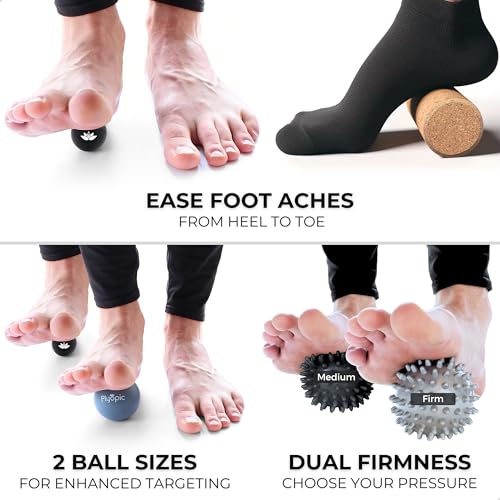 Massage Ball Set – Complete 5-Piece Kit: Spiky, Lacrosse & Mini Precision Balls + Roller – Plantar Fasciitis, Foot Arch & Heel Relief - Trigger Point Therapy for Back, Neck, Shoulders & Full Body
