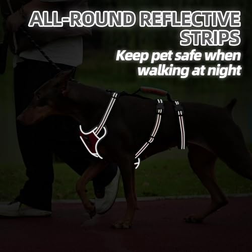 PUPTECK Escape Proof Dog Harness with Padded Handle, No Pull Pet Vest Harness Durable Reflective for Medium Large Dogs Walking Training and Running, Red, XL - color: Red, size: X-Large