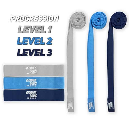 Beginner Bands Set of 6 by Justin Agustin – Specifically Designed for Total Beginners – Gentle Exercise Bands for Seniors & Limited Mobility – Soft Fabric – Home Gym Equipment. Incl. Door Kit & Bag