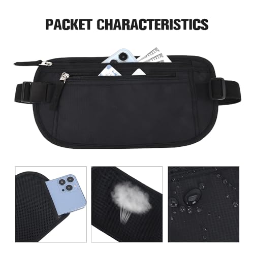RFID Blocking Money Belt for Men and Women, Slim Waist, Black, 2 Pieces - color: Black-2