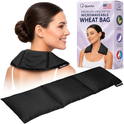 Qomfor - Microwavable Heating Pad - Black - 3-Chamber Design Heat Pack - Therapeutic Heat Wrap for Neck, Shoulders & Period Cramps Pain Relief - Reusable Hot/Cold Therapy Bag - color: Black