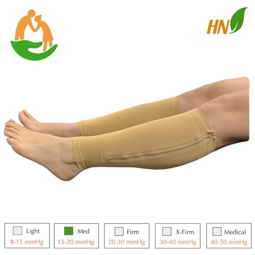 HealthyNees Seniors Care Footless 15-20 mmHg Compression Shin Calf Leg Men Women 1 Pair Zipper Sleeves (Nude, Large-X-Large) - color: Nude, size: Large-X-Large