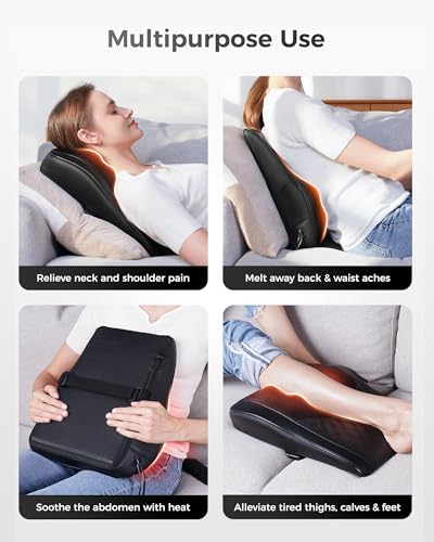 Boriwat Back Massager with Heat, 3D Kneading Massage Pillow for Back, Neck, Shoulder, Leg Pain Relief Deep Tissue, Gifts for Women Men Mom Dad - color: Black