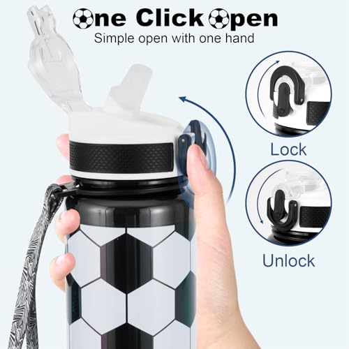 EYQ 32oz Water Bottle with Straw, Sports Bottle with Time Marker - color: soccer