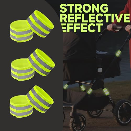 6-Pack Elastic Reflective Bands for Strollers, High Visibility Safety Reflectors with Adjustable for Night Walking, Running, Cycling, Baby Gear