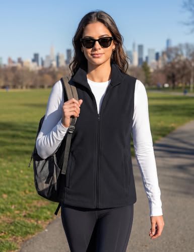 TACVASEN Women's Fleece Vest Outerwear Lightweight Sleeveless Zip Up Jacket - color: Black, size: Large