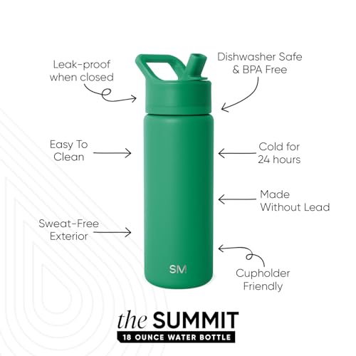 Simple Modern Kids Water Bottle with Straw Lid | Vacuum Insulated Stainless Steel Metal | Reusable Leak Proof BPA-Free Thermos for School | Summit Collection | 18oz, Kelly Green - color: Kelly Green (Pack of 1), style: 18oz