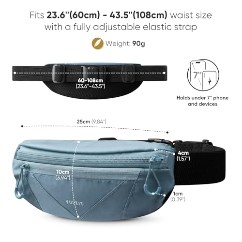 VULKIT Casual Lightweight Fanny Pack for Women & Men, Outdoor Belt Bag to Free Your Hands, Nylon Waterproof Waist Bag with Adjustable Elastic Band, Small Slim Fit Fashion Waist Pack, Blue - color: Blue
