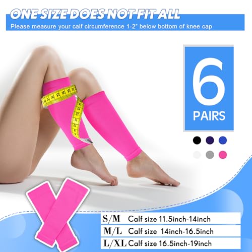 Geyoga 6 Pairs Calf Compression Sleeve for Men Women Football Leg Sleeve Elastic Calf Support Sock for Sports Cycling Running Basketball - size: Medium
