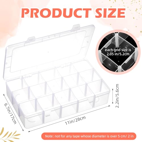 Leinuosen 3 Pack Clear Washi Tape Organizer Storage 15 Grids Plastic Organizer Box Adjustable Dividers for Jewelry, Washi Tapes, Art DIY Crafts, Beads and Small Parts