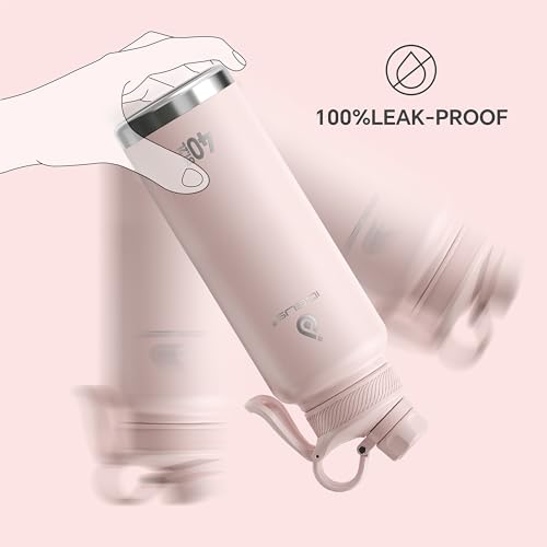 IDEUS 40oz Stainless Insulated Bottle with 2 Leak-Proof Lids, Light Pink - color: Light Pink, size: 40 Ounces