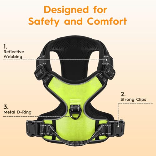 No Pull Dog Harness, No-Choke Soft Padded Reflective Dog Vest Harness with Front Clip & Top Handle, 2 Quick-Release Buckles, Adjustable for Small Medium Large Dogs - color: Velvet Green, size: X-Small