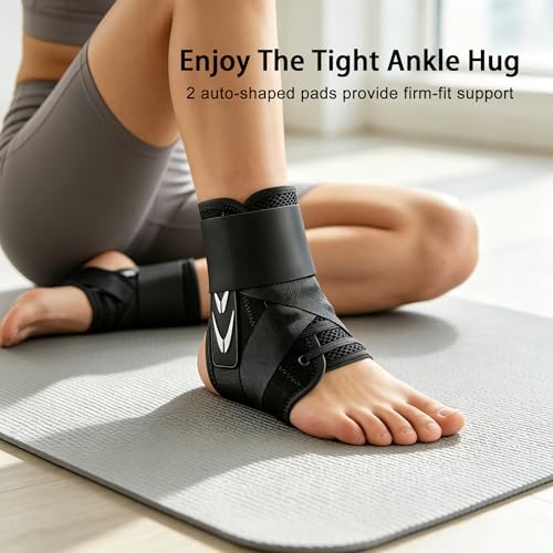Lace Up Ankle Brace for Women Men, Ankle Support Brace for Sprained Ankle, Ankle Stabilizer Brace with 2 Auto-Shaped Pads, Air Fabric Cool Medical Ankle Brace for Peroneal Tendonitis & Injury Recover, Basketball, Sports, L(13”-14”) - size: Large