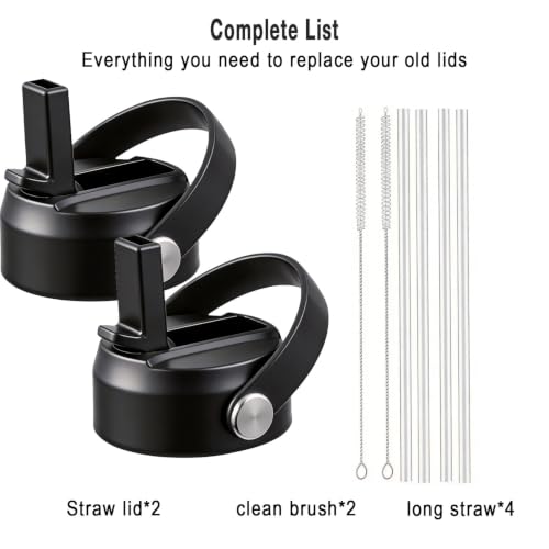 Straw Lid Replacement Fits Hydroflask Wide Mouth Wate Bottle 32/40/64oz - color: Black （2 pack)