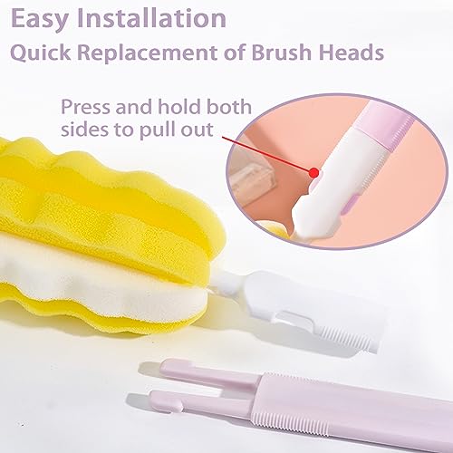 INVODA 4PCS Bottle Brush Long Handle Cup Cleaner Brush Sponge Bottle Scrubber Replaceable Brush Head Portable Bottle Cleaning Brush for Baby Bottle Dishwashing Kitchen Clean Mugs (4PCS+ 4 Brush heads) - color: 4 Pcs+ 4 Brush Heads