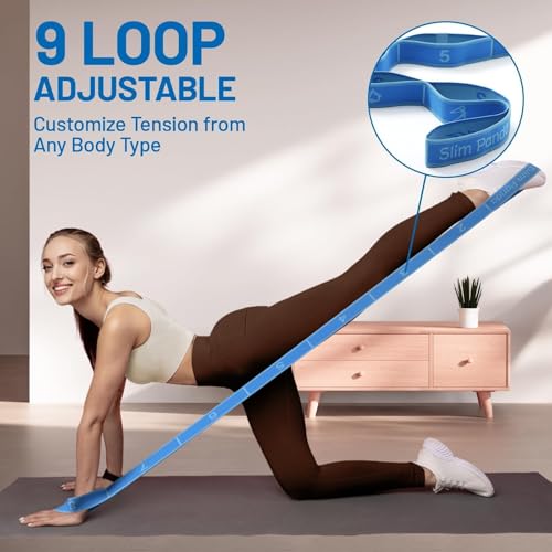 Slim Panda Stretch Strap with 9 Loops, Elastic Yoga Straps for Stretching - color: Blue