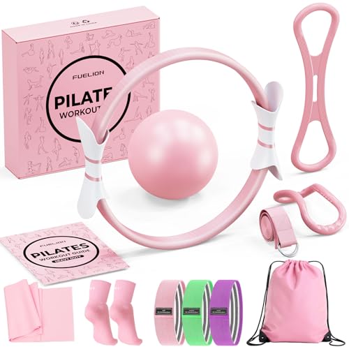 Pilates Ring Set for Women, Home Workout Pilates Equipment with Resistance Bands, 14'' Magic Circle, Mini Ball, Pilates Starter Kit for Strength, Toning and Flexibility