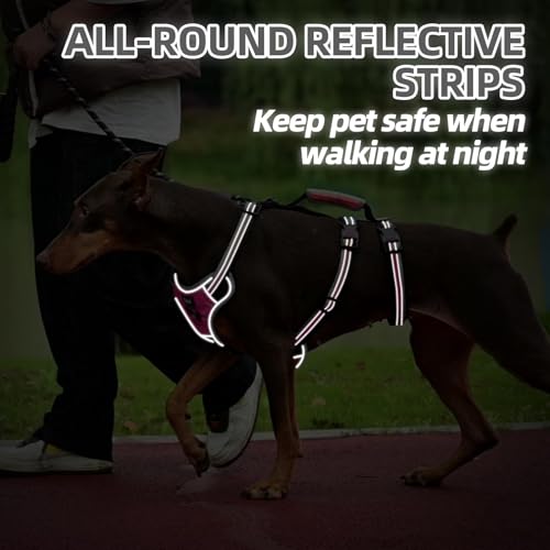 PUPTECK Escape Proof Dog Harness with Padded Handle, No Pull Pet Vest Harness Durable Reflective for Medium Large Dogs Walking Training and Running, Pink, M - color: Pink, size: Medium