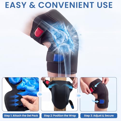 Extra Large 3D Knee Ice Pack Wrap, 2-in-1 Reusable Gel Hot & Cold Pack - size: XL