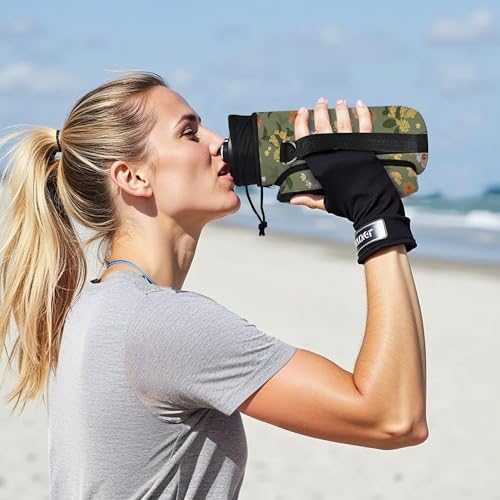 25/32/40/64oz Water Bottle Bag Holder Carrier-Insulated Crossbody Sling Case Sleeve with Strap & Pockets for Men Women Gym Cycling Travel Walking Hiking Camping - color: Green, Flowers, size: 25oz