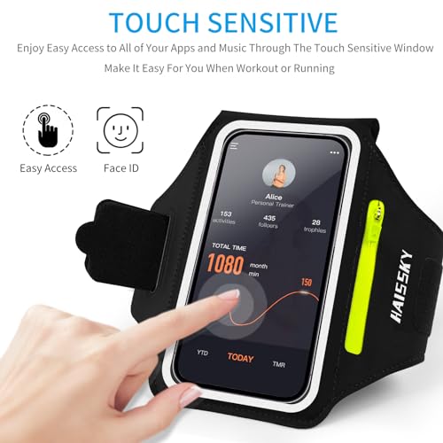 HAISSKY Running Armband with Zipper Pocket Sweatproof Running Phone Holder - color: Black(Upgraded Version,6.9")
