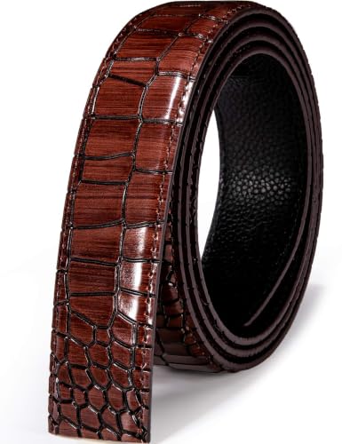 Dubulle Ratchet Belt for Men Leather Adjustable Designer Fashion Buckle - color: Brown Shiny Gold, size: Adjustable Fit 35" to 45" Waist