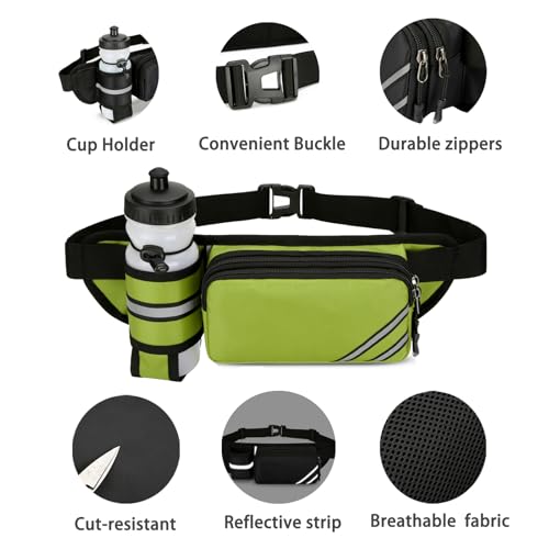 Fanny Pack with Water Bottle Holder for Men Women – Large Hiking Fanny Pack with Adjustable Strap Belt for Cycling Hiking Dog Walking Outdoor, Water Resistant Pack Green(Bottle Not Included) - color: Green