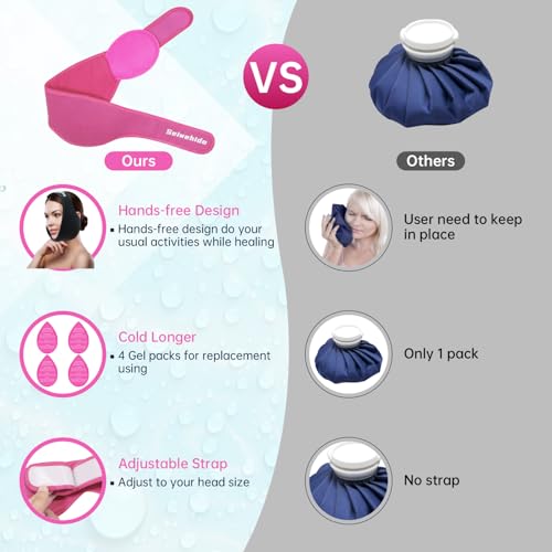 Wisdom Teeth Ice Pack Head Wrap Jaw Face Ice Pack with 4 Gel Packs - color: Hot Pink-4 Gel Pack