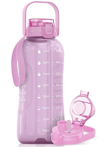 AQUAFIT 64 oz Water Bottle with Handle, 2in1 Lid - color: Purple Haze