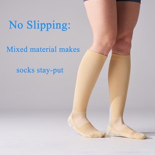 4 Pairs 20-30mmHg Compression Socks for Women Knee High Flying - color: Beige Mix, size: Large-X-Large