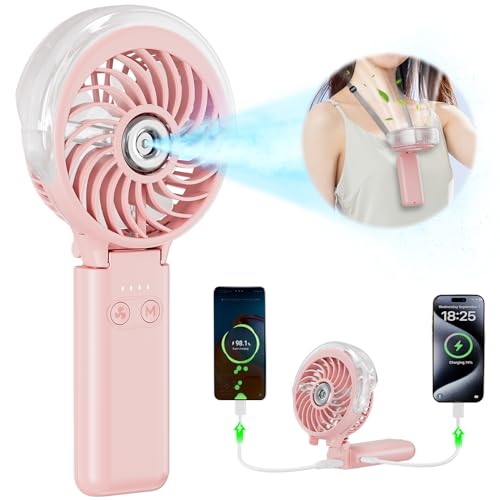 HandFan 5200mAh Upgraded Handheld Misting Fan, Personal Mister Fan, Spray Water Mist Fans USB Rechargeable, Electric Mini Cooling Ice AC Fans for Summer Beach Travel Gifts for Women(Pink) - color: Pink