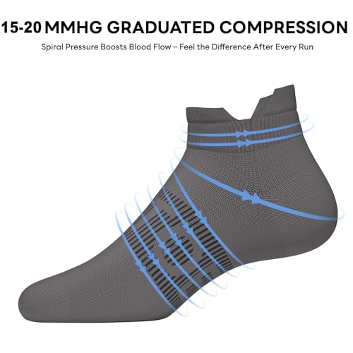 6 Pairs Ankle Compression Socks Women Men 15-20 mmHg Low Cut Athletic Running Arch Support for Travel Nurses Flight - color: Grey