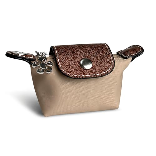 Wuflyover Coin Purse for Women, Mini Nylon Change Purse with Keychain, Small Zip Pouch for Coins, Cash, Cards (brown) - color: brown