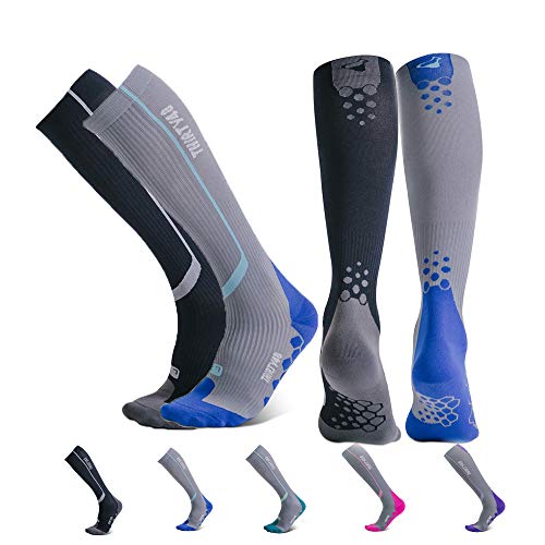 Thirty48 Elite Compression Socks Women & Men Graduated 20-30mmHg - color: [2 Pairs] Black/Grey & Blue/Grey, size: Small-Medium