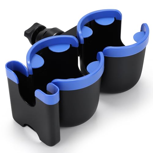 Accmor Stroller Cup Holder with Phone Holder, Bike Cup Holder, Walker Scooter Wheelchair Cup Holder Attachment, Universal Cup Holder for Uppababy Graco Strollers - color: Double Holder-Blue